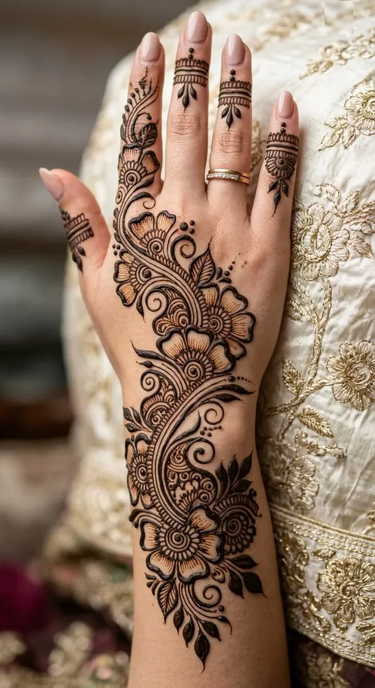 Elegant bold Arabic vine trail with neat negative space on hand