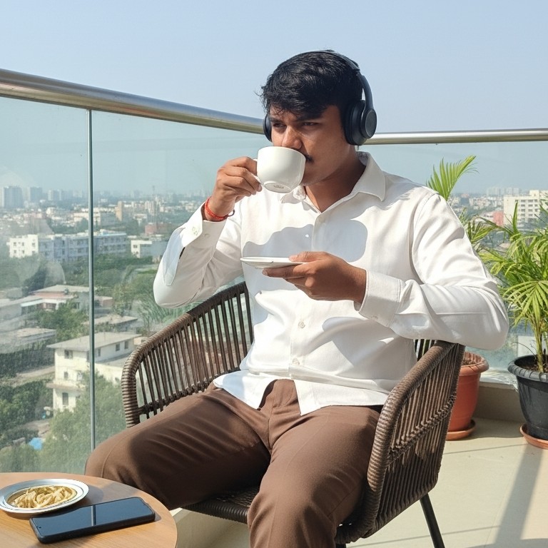 Rajnikant Gaurav working with coffee